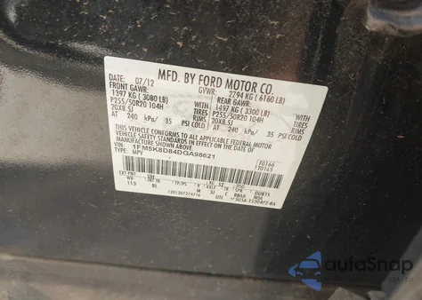 2013 Ford Explorer Xlt from USA, damaged, VIN 1FM5K8D84DGA98621